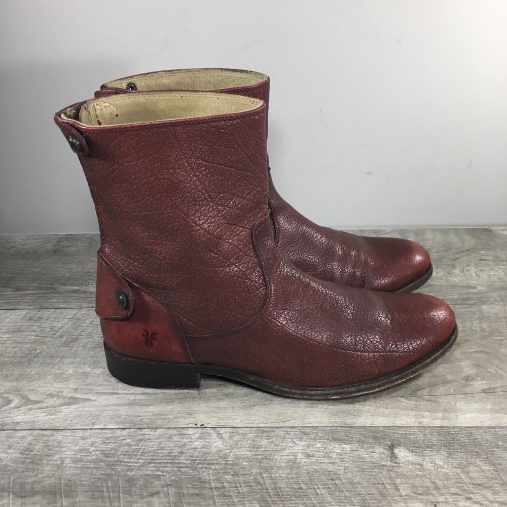 Womens Frye 76502 Melissa Button Short Zip Burgundy Leather Riding Boots Size 10